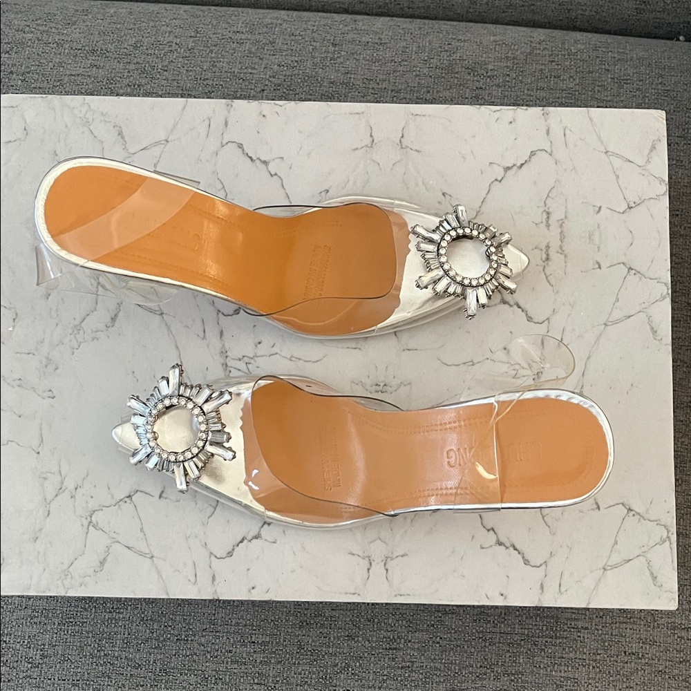 Clear Slip-On Sandals with Silver Embellishments